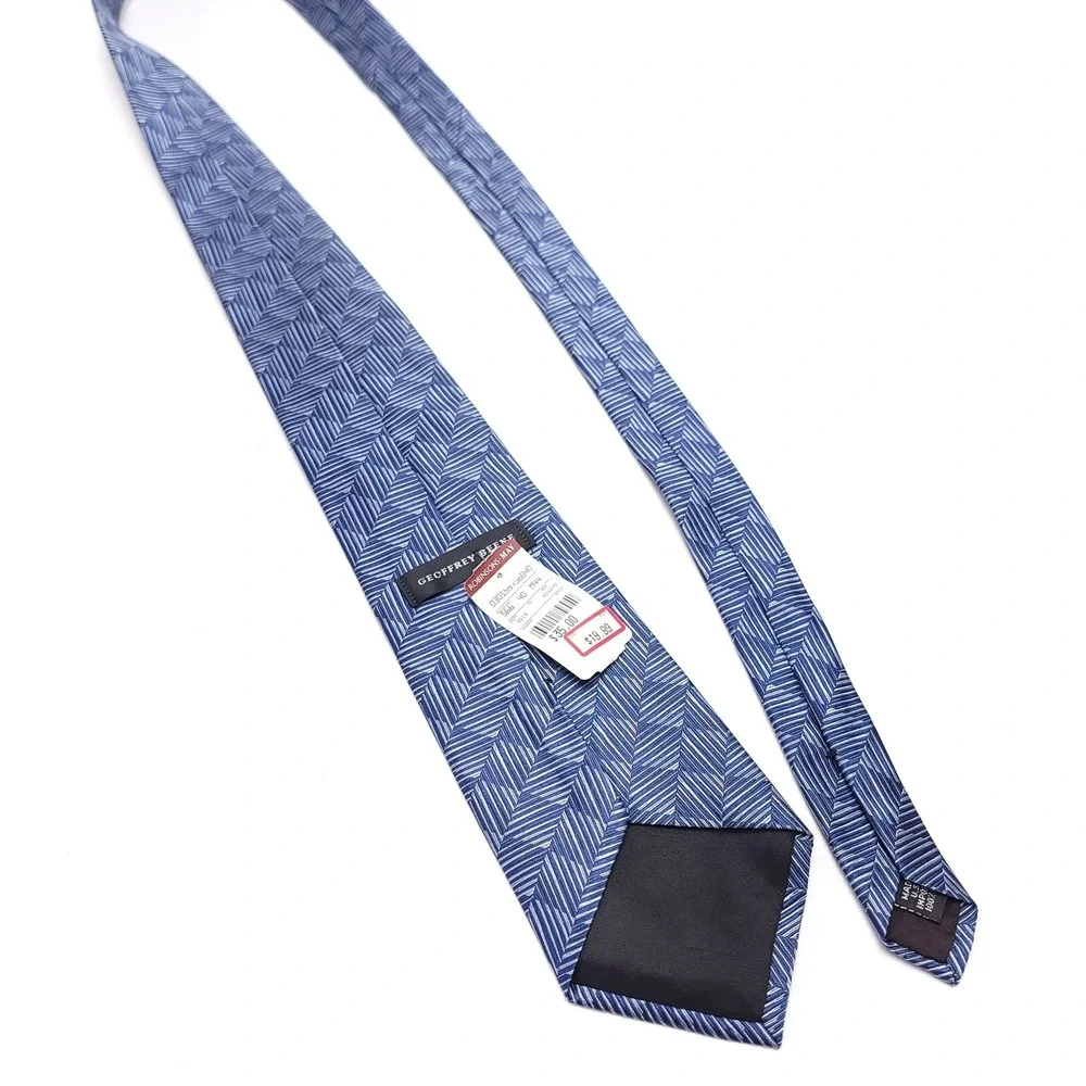 Vintage NWT Geoffrey Beene Tie Silk Geometric Blue Silver‎ USA